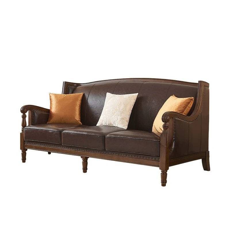 

First layer cowhide American country furniture brown leather sofa 123 combination