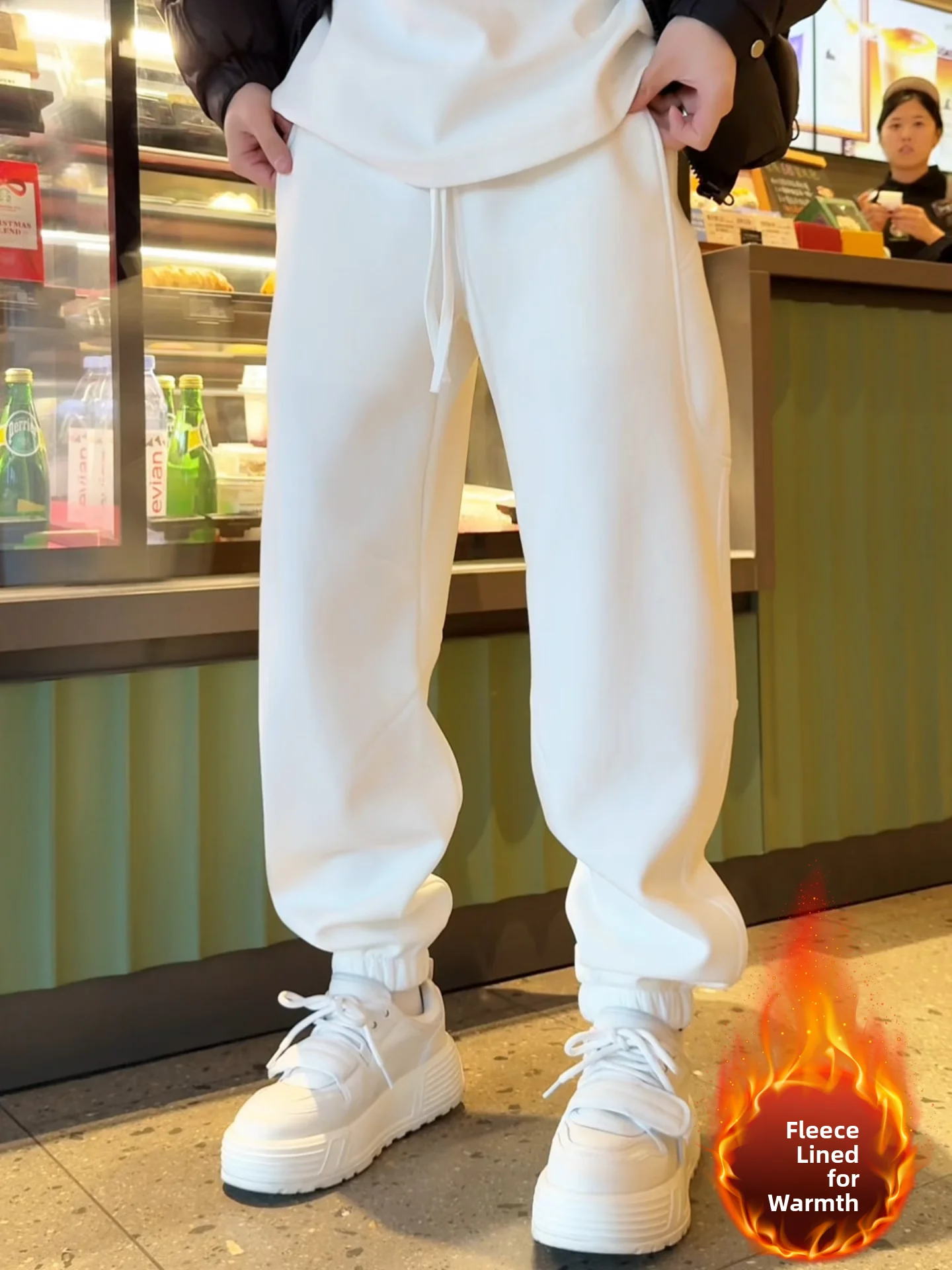 

Men's Winter Fce Lined Casual Outdoor Loose Warm Hooded Pants Straight Leg Joggers Spor Sle Polyester Fiber Micro Stretch