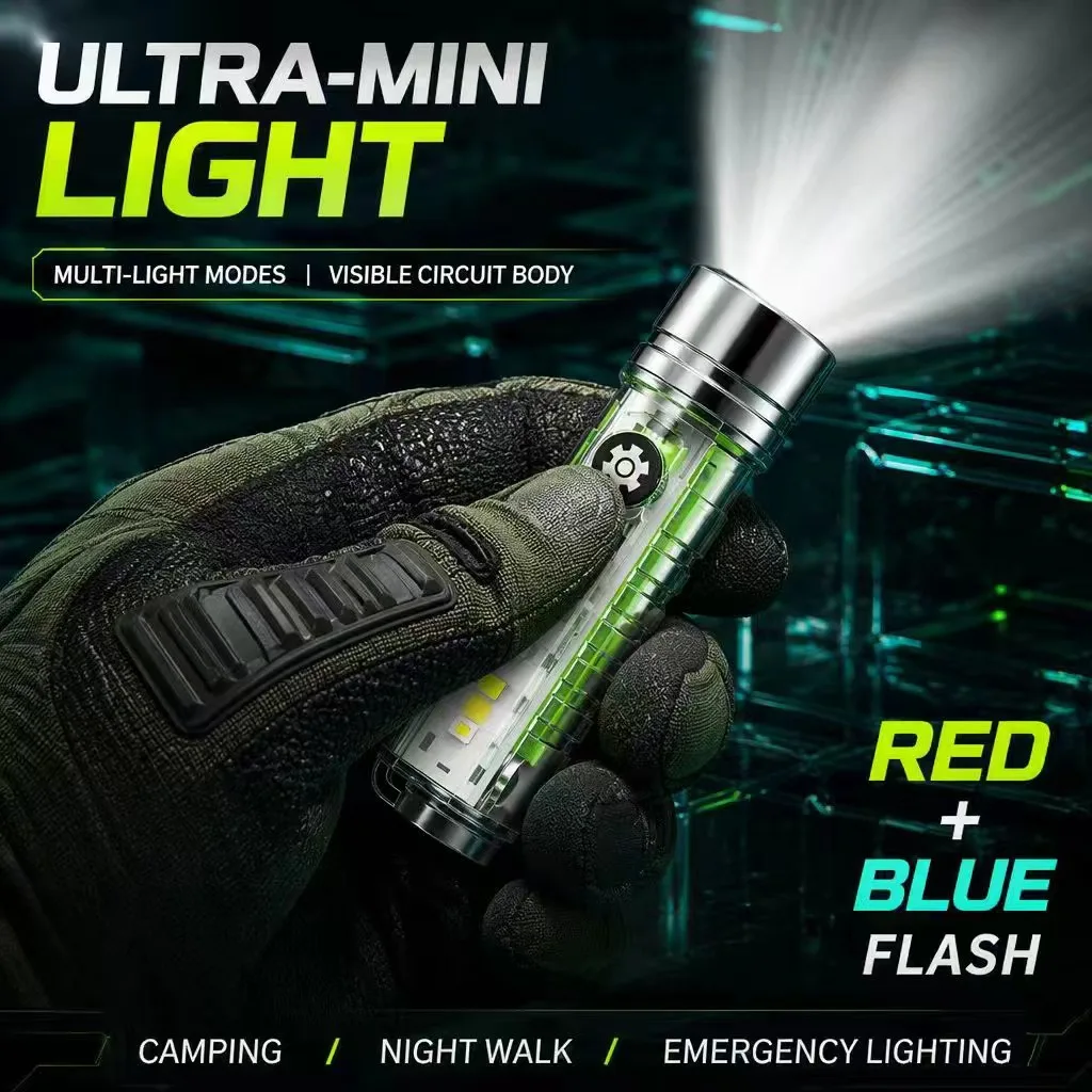 Mini Keychain Flashlight Type C Fast Charging Multi-function Retractable Waterproof Fluorescent Magnetic Warning Camping Flashli