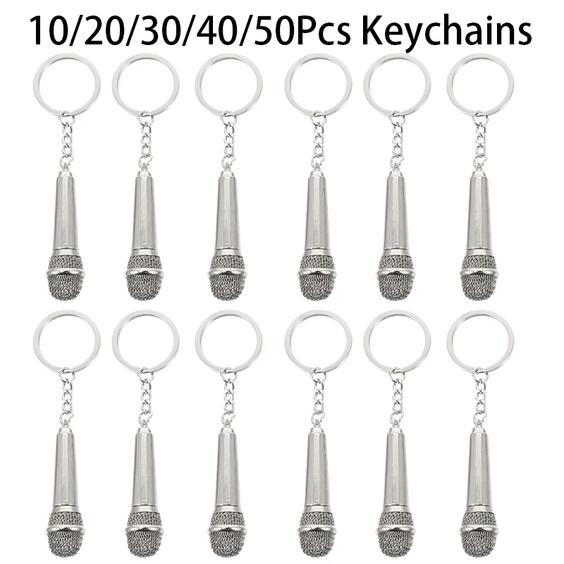 10-50Pcs Microphone Key Ring Music Microphone Pendant Key Decorations Bag Key Ring Hanging Decor