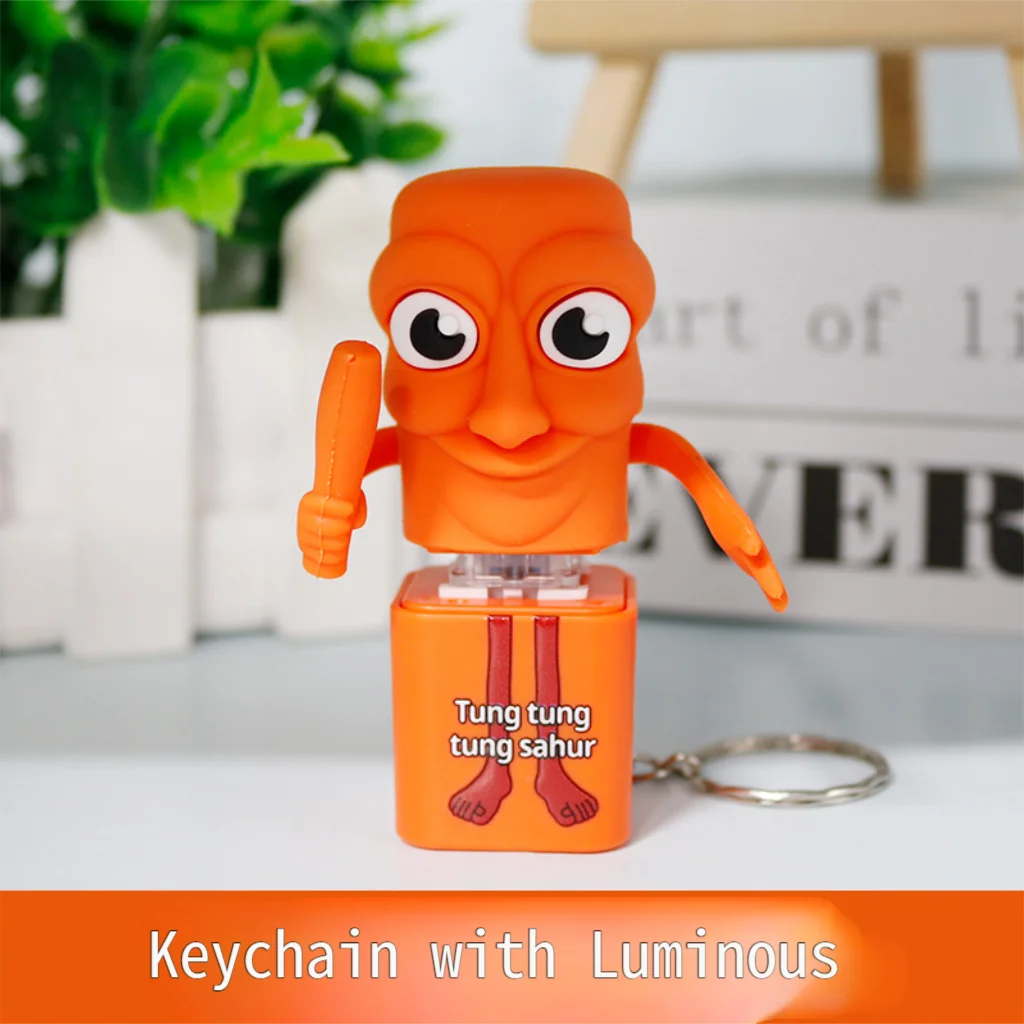 Stick Man Tung Tung Tung Tungtungtung Anime Wooden Keychain Stick Man Figure with Luminous Pendant Collectible Decorative Gift