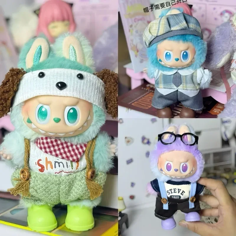 

Cool and Trendy Doll Clothing with Grid Hats and Shirts Paired with Dark Gray Pants Suitable for Daily Wear Clothing for Labubu