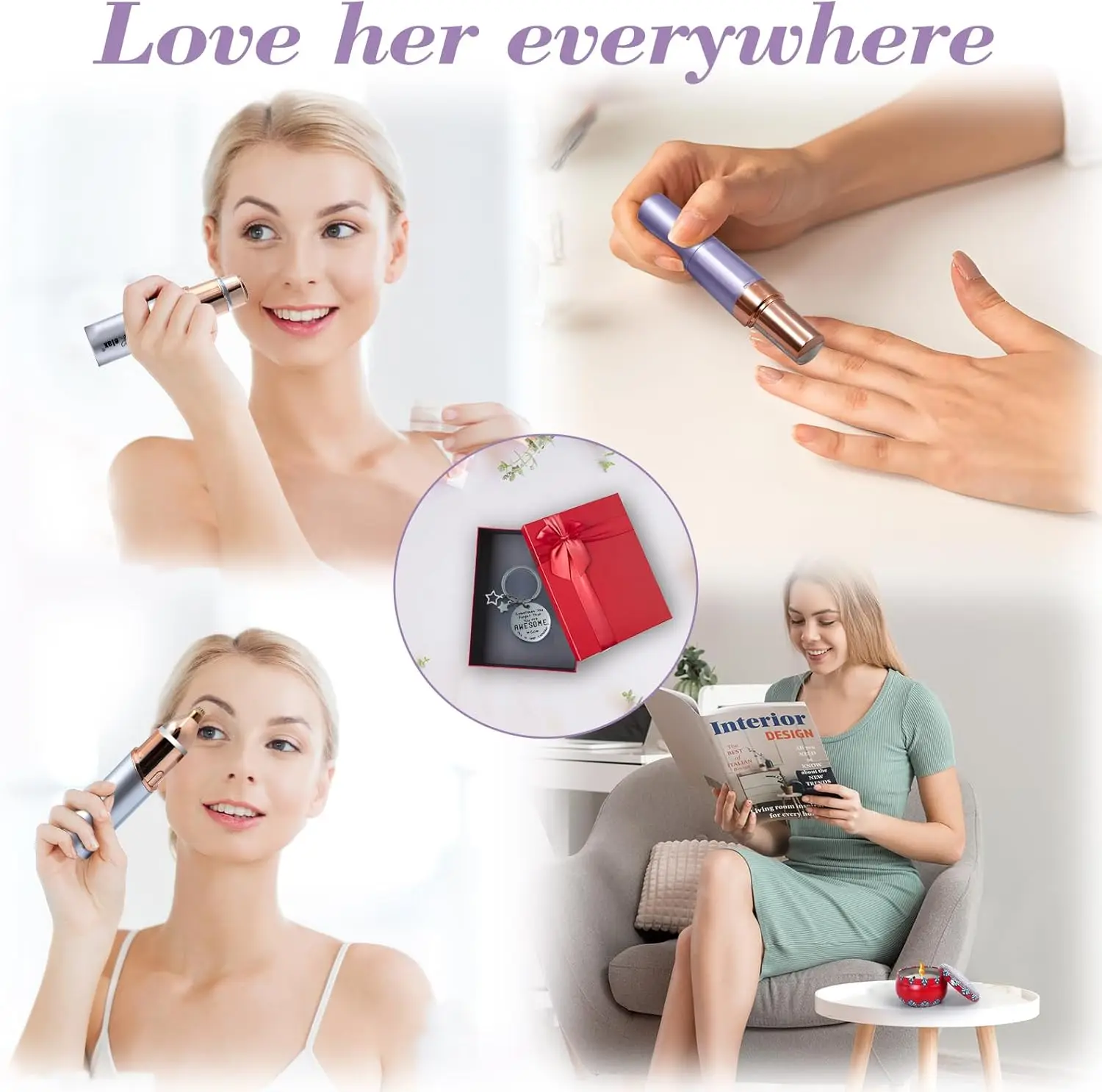 Electric Beauty Epilator & Facial Hair Remover for Women, Portable Hair Removal Device Gift Set