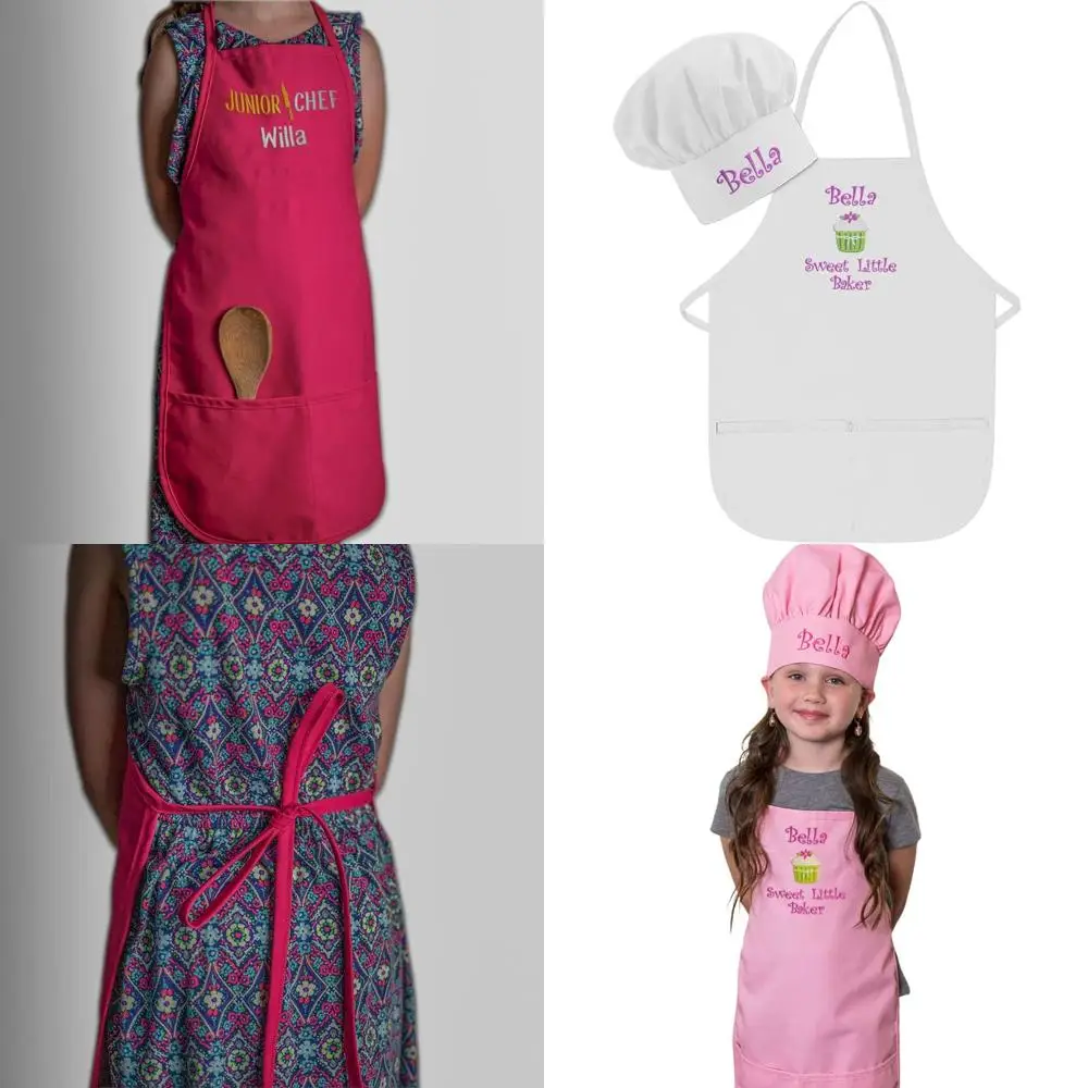 

Детский фартук и поварская шапка с индивидуальной вышивкой высокого качества для мальчиков и девочек: веселое приготовление пищи
