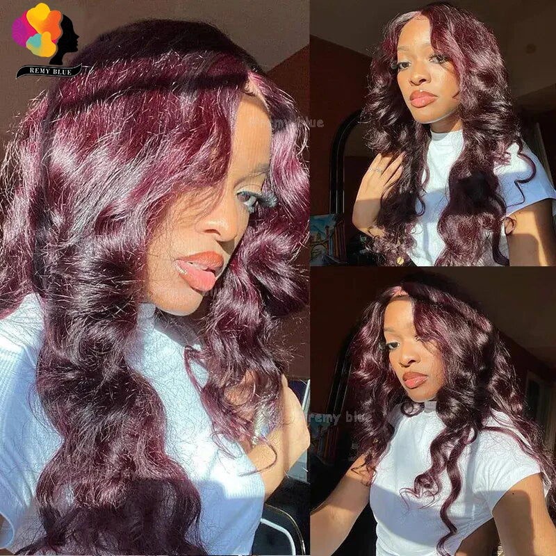 Burgundy 13X6 Lace Frontal Wigs Human Hair 99J Red Colored Body Wave 13x4 Pre-Plucked Lace Front Human Hair Wigs for Black Women