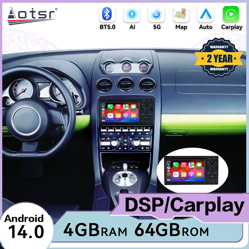 

7-дюймовая мультимедийная автомагнитола Android 14 для Lamborghini 1997-2004 с GPS-навигацией, аудиосистемой, DSP и CarPlay
