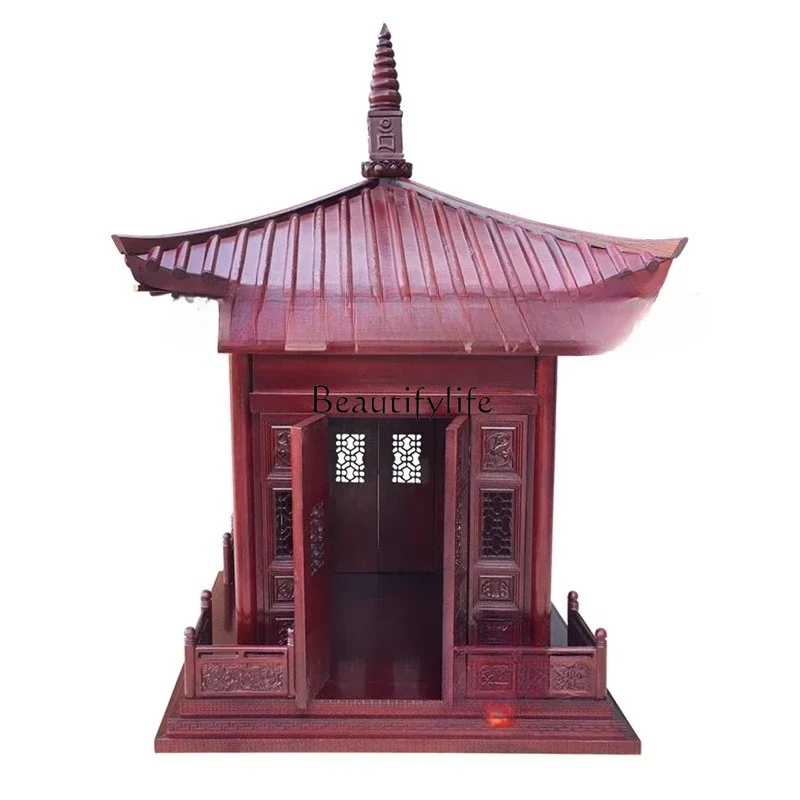 

yj5 Buddhist niche with door, camphor wood antique Buddha lamp