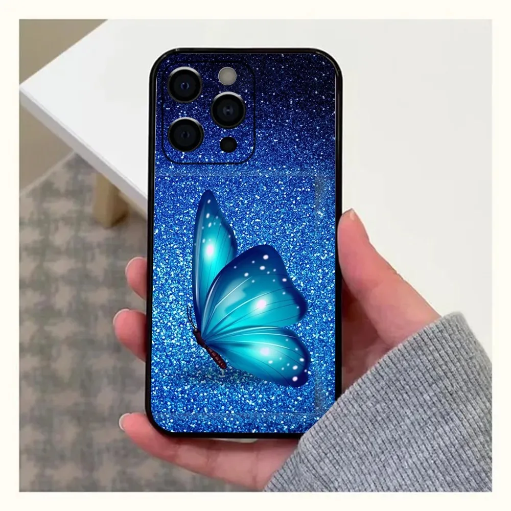Blue Butterfly Beautiful Wing Phone Case For Apple iPhone 15,14,13,12,11,Pro,X,XS,Max,XR,Plus,Mini Soft Black Cover