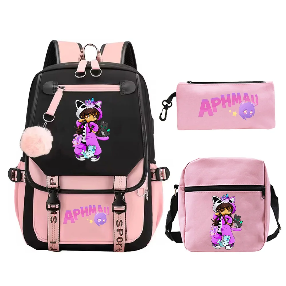 3pcs Aphmau Print ackpack Shoulder Bag Pencil Bag Set Large Capacity Schoolbag for Student Girl Teenager Fashion Travel Bagpack