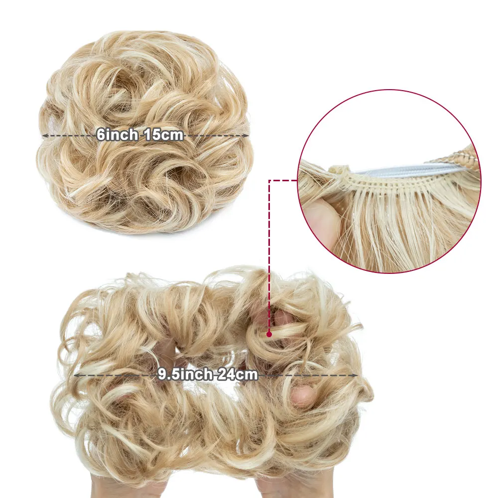 Hairro Synthetic Messy Hair Bun Chignon Scrunchies Fake Hair Band Braid Elastic Hairpiece Tail For Women Wrap Curly Ponytail 55g