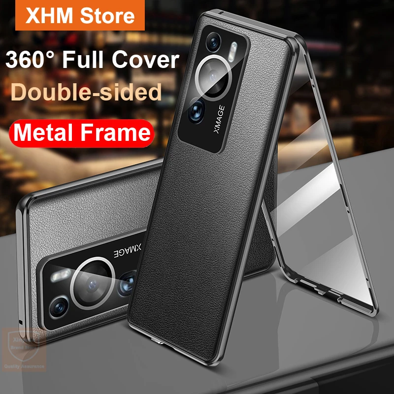 360 Cover For Huawei P60 Pro Case Metal Bumper Tempered Glass Phone Case For Huawei P60 Pro Flip Leather Covers Double Sided bag