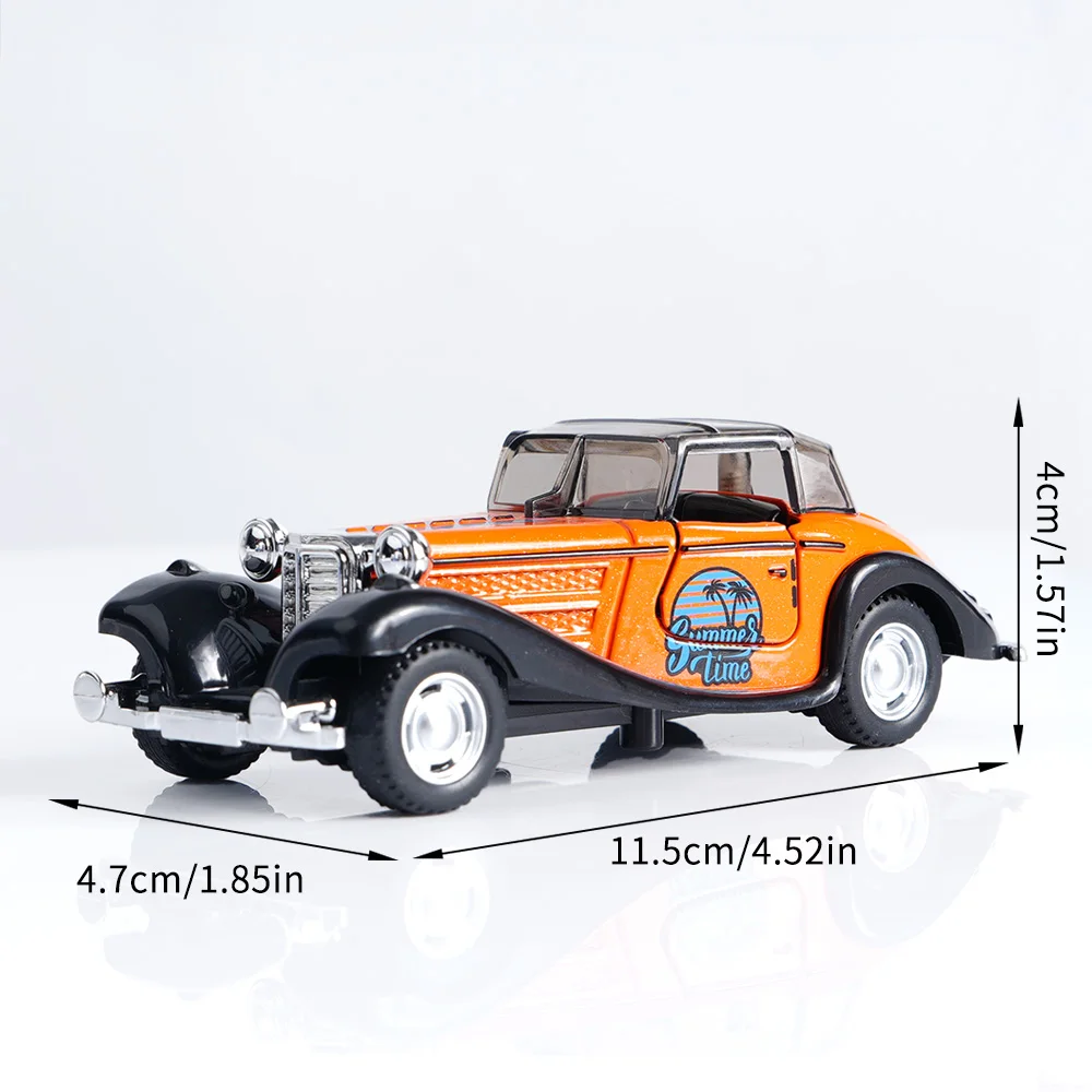 

Vintage Classic Car Die-Cast Model, 11.5cm Orange Pull-Back Toy with Openable Doors, Collectible Retro Car for Kids