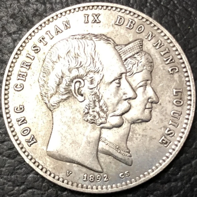 1892 Denmark 2 Kroner-Christian IX-Golden Wedding Silver Plated Copy Coin