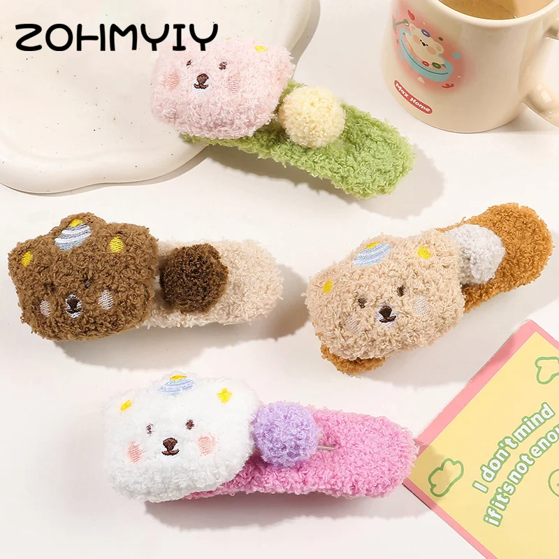 Cartoon Soft Plush Hair Clip Headwear Large Bear Sweet Cute Barrettes Hairpins Headdress For Women Hair Accessories