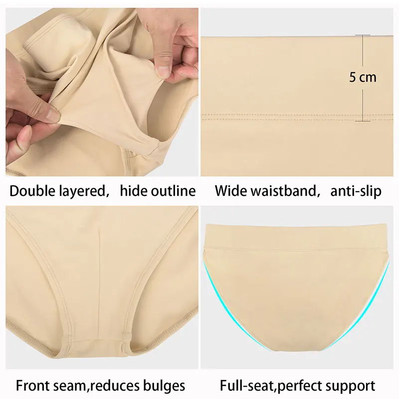 Men Dance Ballet Full-Seat Ballet Brief for Dance and Cosplay With Bulge Hiding Underwear And Wide Elastic Waistband