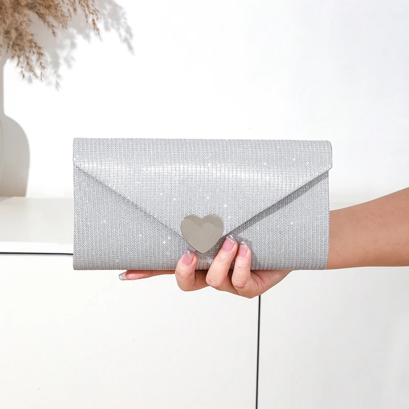 

Luxury Bling Sequin Love Flash Straight Stripe Clutch Bag Sparkling Rhinestone Evening Bag Chain Banquet Wedding Dress Party Bag