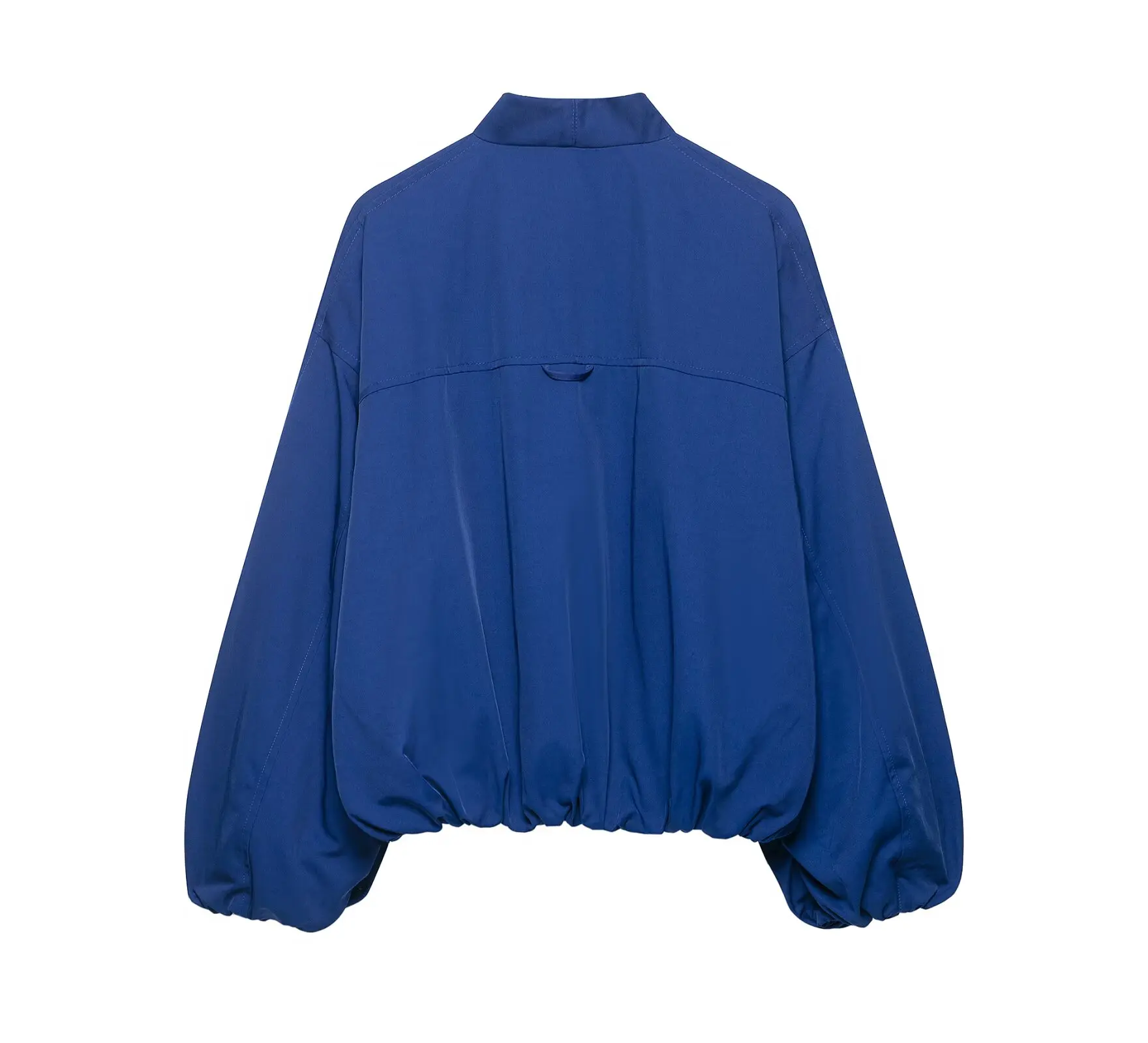 2026 Spring Autumn Women's Elegant Cropped Short Blue Flight Bomber Jackets Lady Vintage Chic Loose Fit Long Sleeve V-neck Coats