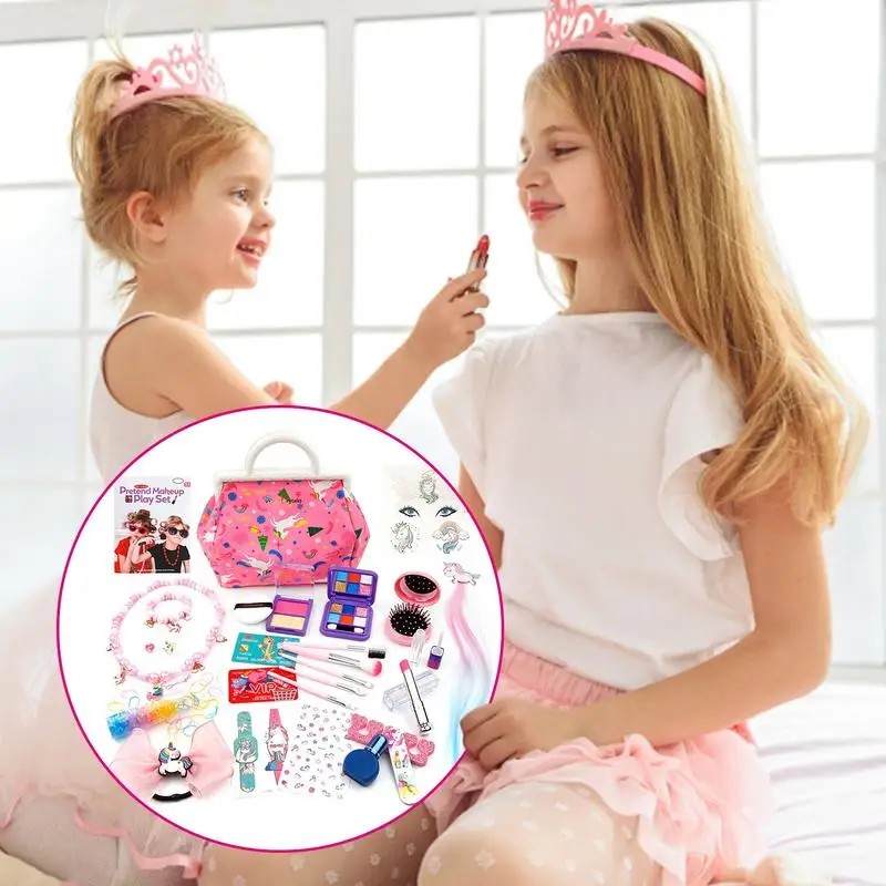 Girls Pretend Play Makeup Set Kids Makeup Toy Kit For Girls Cosmetic Toy Kids Makeup Bag Kit With Cosmetic Bag For Birthday