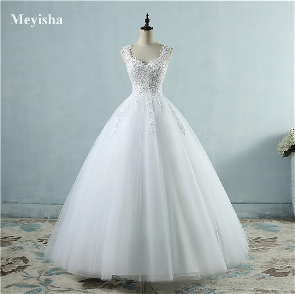 Customized ZJ9076 Ball Gown Spaghetti Straps White Ivory Tulle Pearls Bridal Dress For Wedding Dresses 2026 Marriage