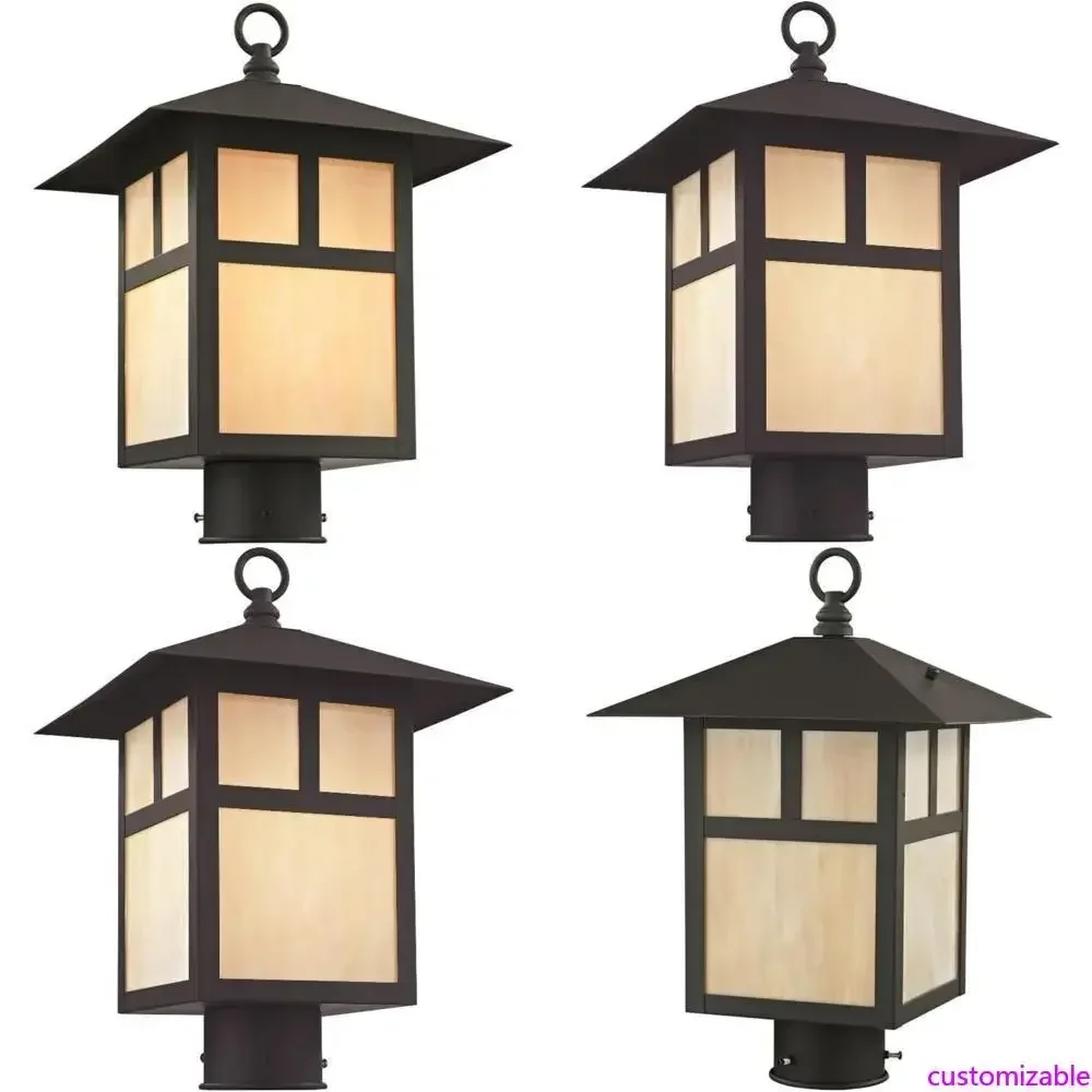 

Уличный светильник на столб с одной лампой, бронзовый, с элементами из цельной латуни и переливающимся стеклом Тиффани