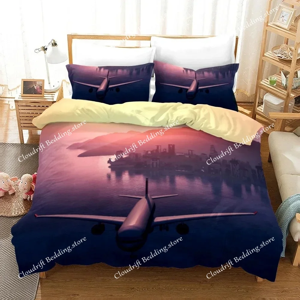 Aircraft Duvet Cover Flying Plane Bedding Set for Boys Girl Polyester Airplane Print Comforter Cover Double Queen King Size