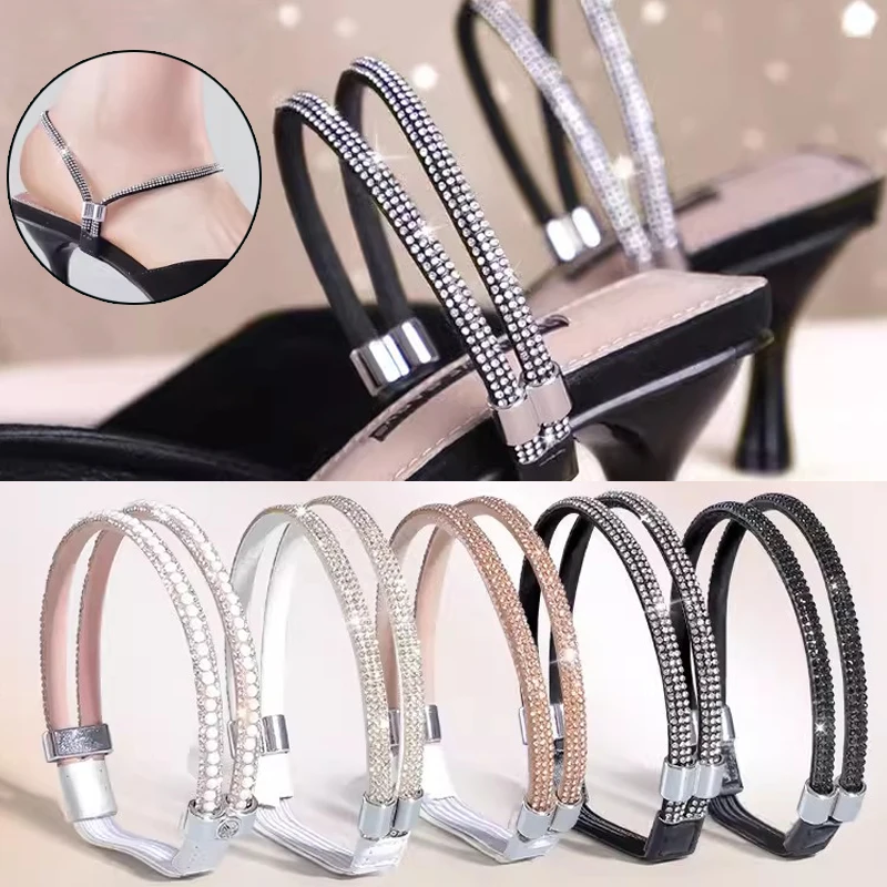 2pcs Women Rhinestone Shoelaces Triangle Bundle High Heels Shoe Belt Ankle Holding Loose Anti-skid Bundle Laces Tie Straps Band