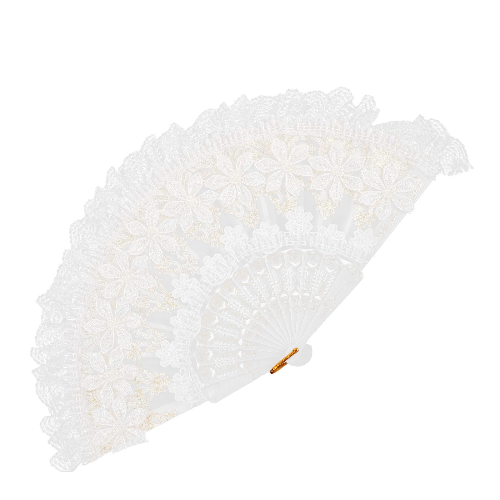 

White Handheld Vintage Folding Decorative Lace Wedding Cosplay Party Dance Prop Lightweight Portable Bridal Women Hand Foldable