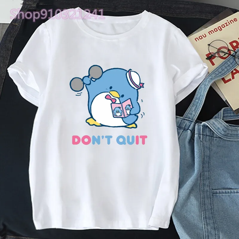 Cute Penguin t shirt Women Print Kawaii Tuxedosam T Shirt Women Casual White Tops Tee Short Sleeve Cartoon T-shirt Woman