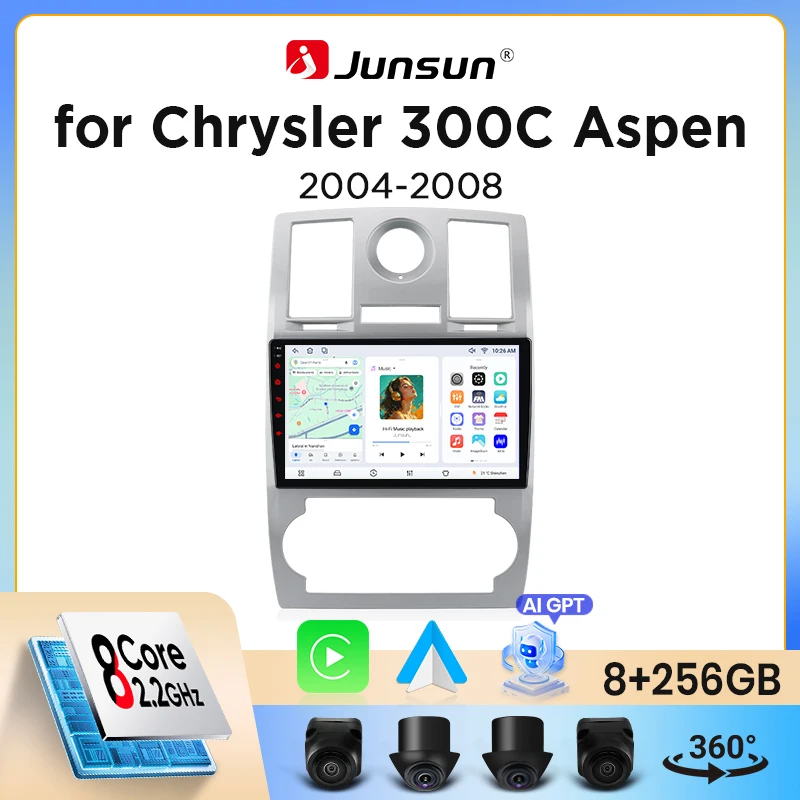 Autoradio Junsun sans fil CarPlay Android Auto pour Chrysler 300C Aspen 2004-2008, systèmes intelligents DSP SWC RDS GPS FM BT