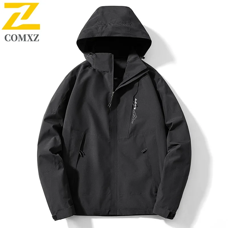 

COMXZ 2025 Spring Autumn Couple Outdoor Windproof Waterproof Windbreaker Breathable Sports Casual Single Layer Hood Jacket Coat