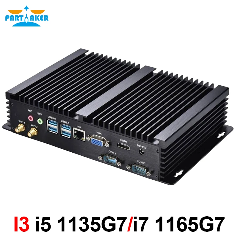 Partaker อุตสาหกรรม Fanless Mini PC Intel I7-1165G7 I5-1135G7 2 * DDR4 M.2 + MSATA + 2.5 ''SATA 2 * COM Rs232 HD VGA WiFi ทนทานคอมพิวเตอร์