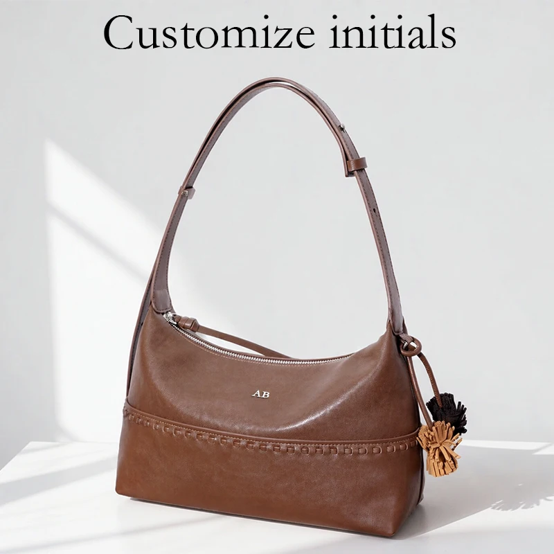 Customize Initials Leather Bag For Women Luxury Designer Handbag And Purse 2027 New In Cowhide Tassel Ornament Underarm Shoulder