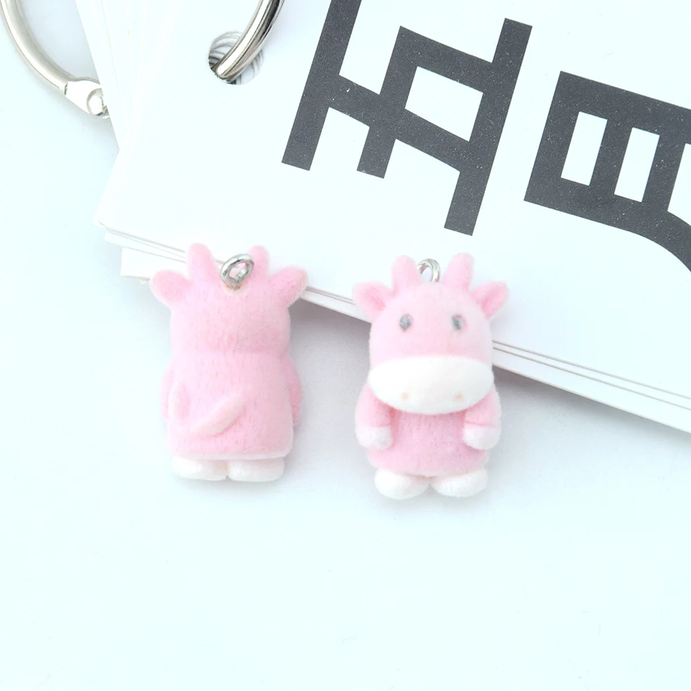 30Pcs 3D Flocking Resin Calf Charms Animal Plush Dolls Pendant for Necklace Earrings Keychain Making DIY Jewelry Accessories