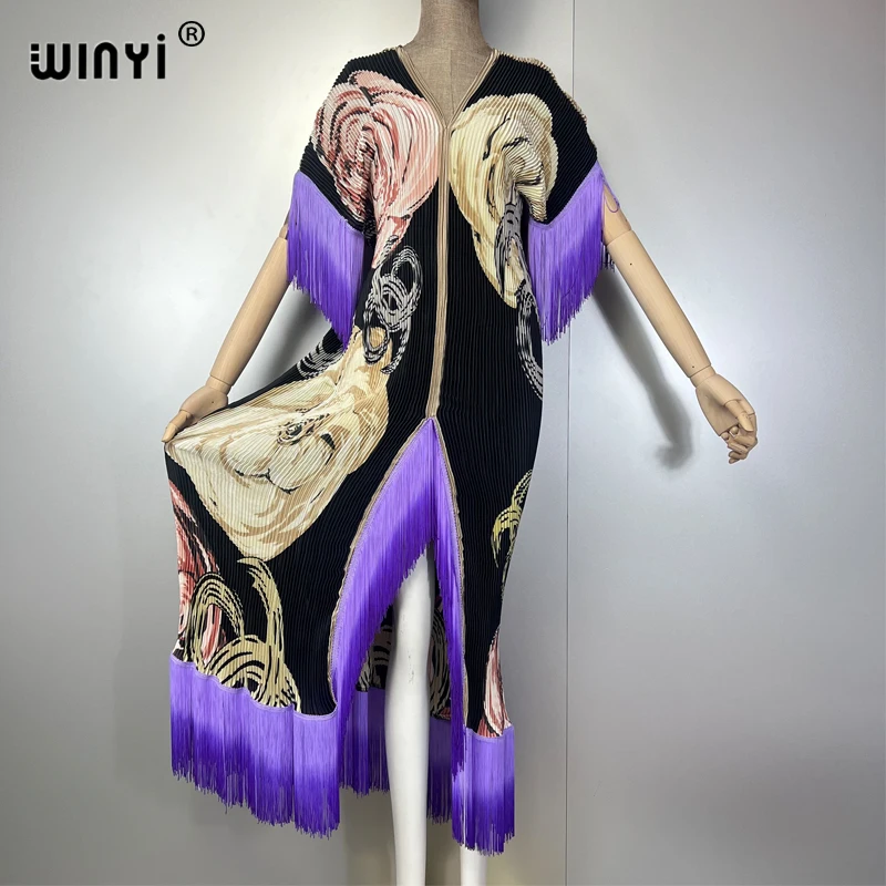 WINYI Pleated Elastic 느슨한 드리 워진 드레스 홀리데이 비치 커버 맥시 kaftan abaya 두바이 럭셔리 파티 드레스 boho 이브닝 드레스