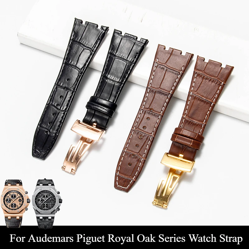 Untuk Audemars Piguet Royal Oak Gelang Jam Kulit Sapi 26Mm Gesper Baja Padat Antarmuka Cekung Ganda Aksesori Tahan Air Tahan Lama