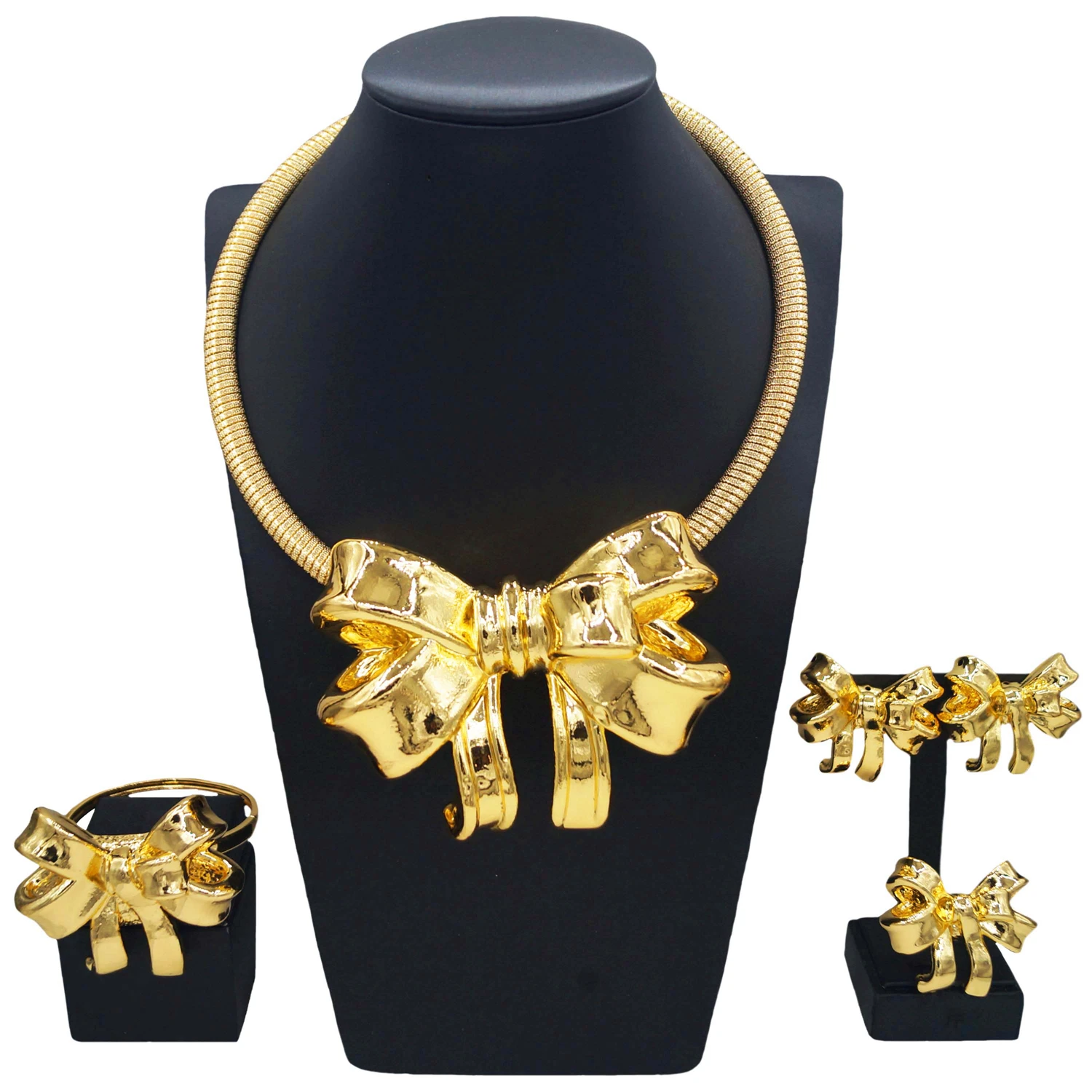 Yulaili Charm Fashion Bow Jewelry Set Hollow brass Advanced elegant Romantic Dubai style woman wedding bridesmaid jewelry gift b