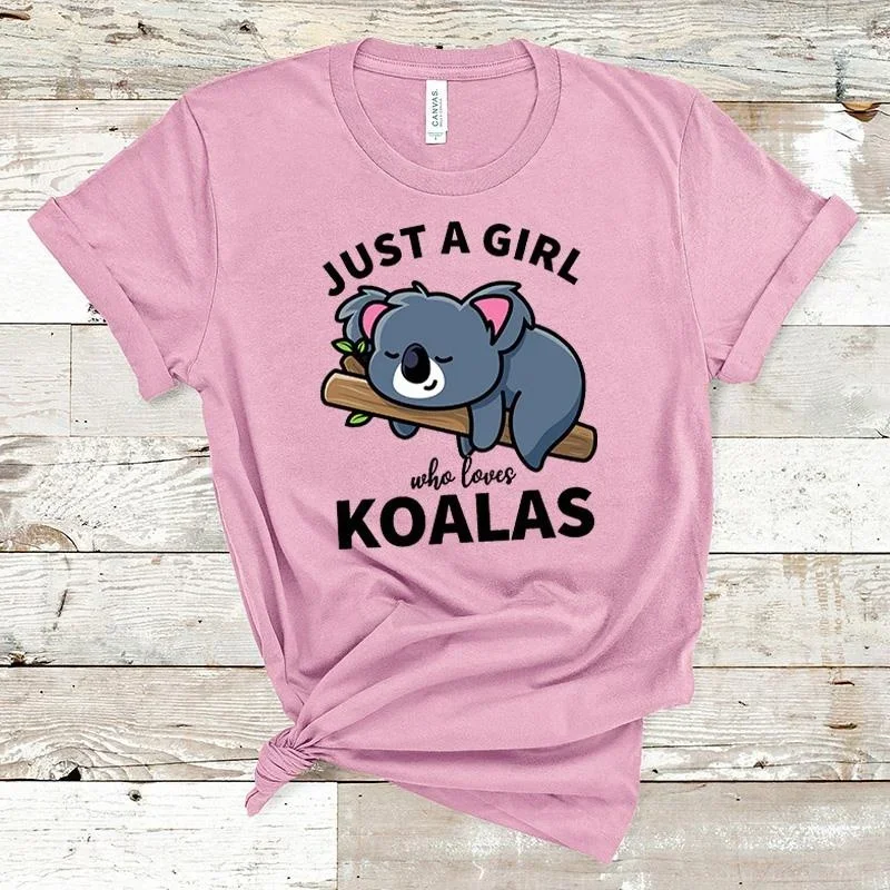 Just a Girl Who Loves Koala Printed T Shirt Men/Women Oversized Clothes O-Neck Funny T Shirts for Women Tops Tees