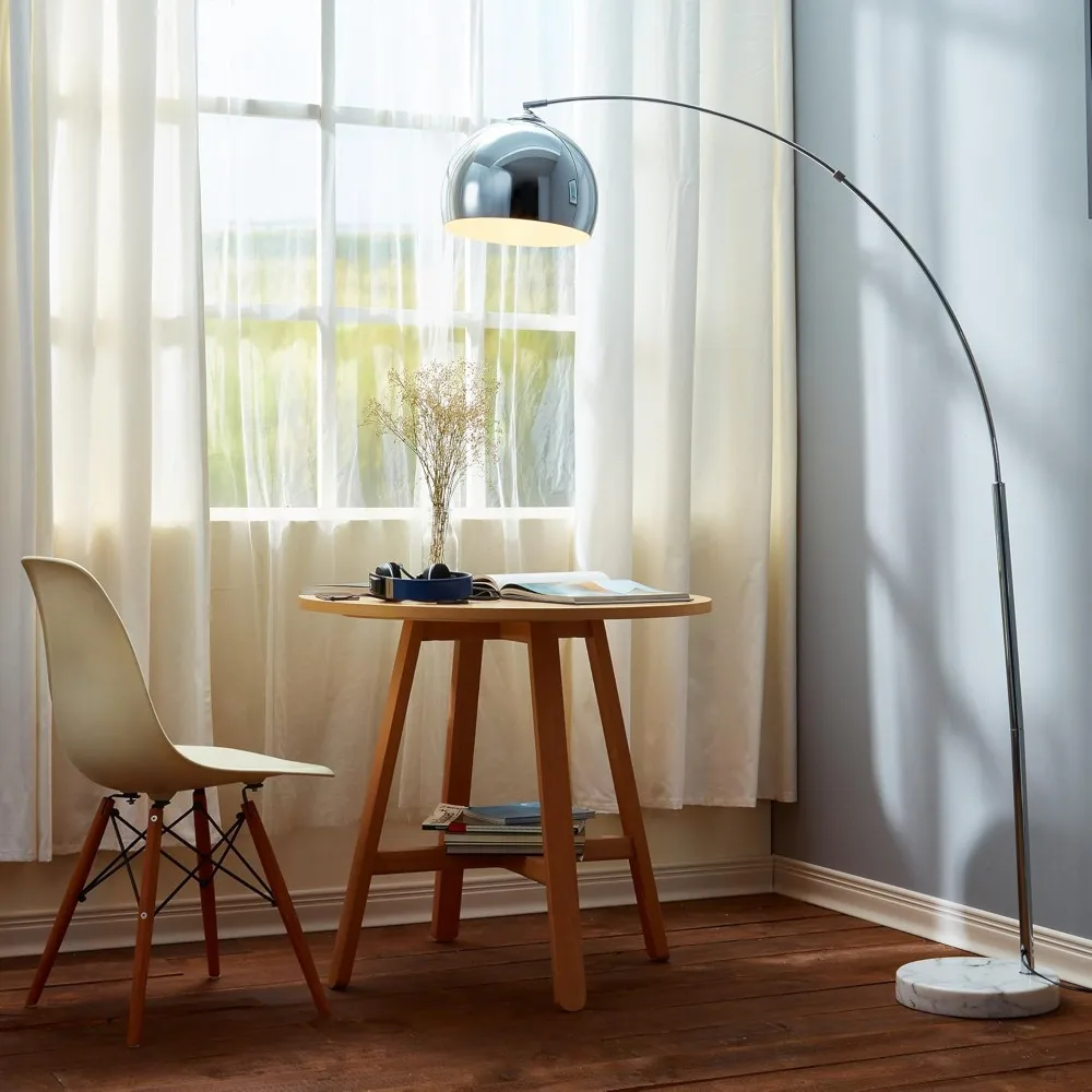 

Arquer 68.1" Arc Floor Lamp for Living Rooms, Home Offices, Dining Rooms, with Faux White Marble Base and Chrome Bell Shade
