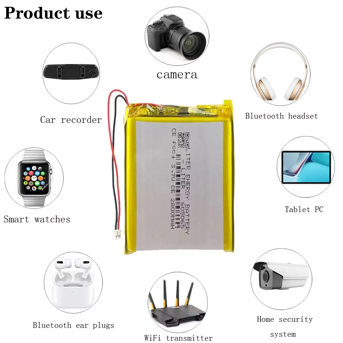 plug 1.25-2P 605065 2800mah 3.7V rechargeable li-polymer battery pack for e-books GPS PDA Recreational machines  power bank