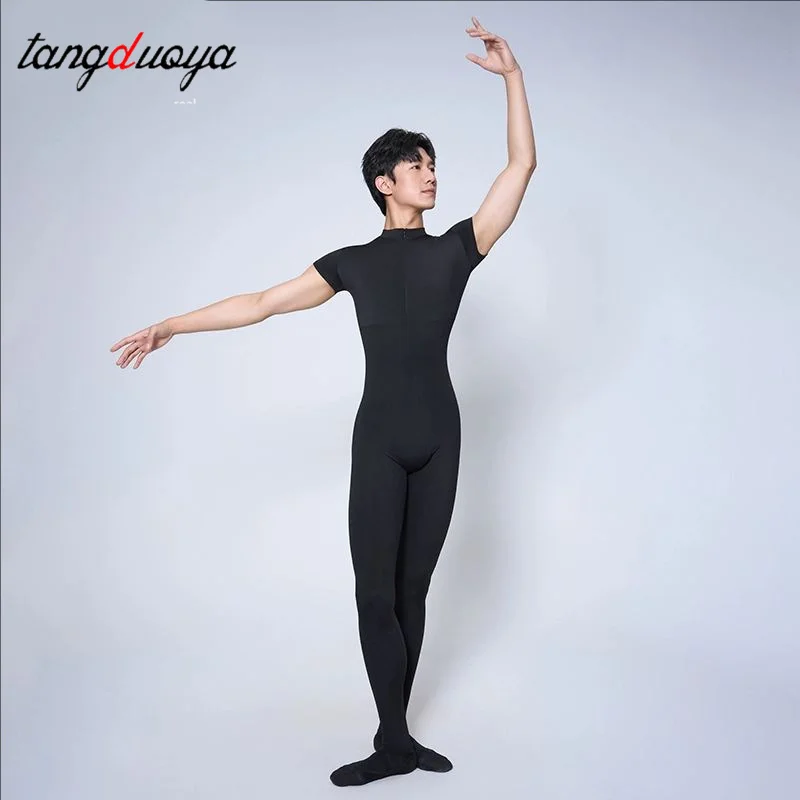 

Мужской балетный трико, плотное боди с круглым вырезом, обтягивающий жилет, гимнастическая танцевальная одежда с короткими рукавами для танцев, танцевальный тренировочный костюм