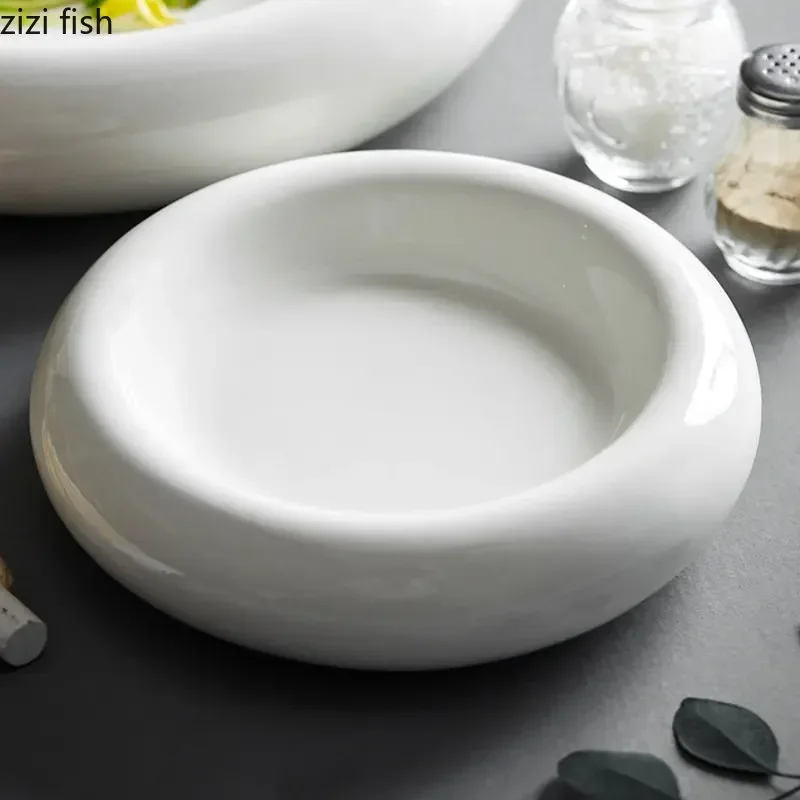 Plate Soup Thick Dish Dessert Plates Sushi Round Solid Color Tableware Dinner Ceramic Plate Restaurant Creative Insulation