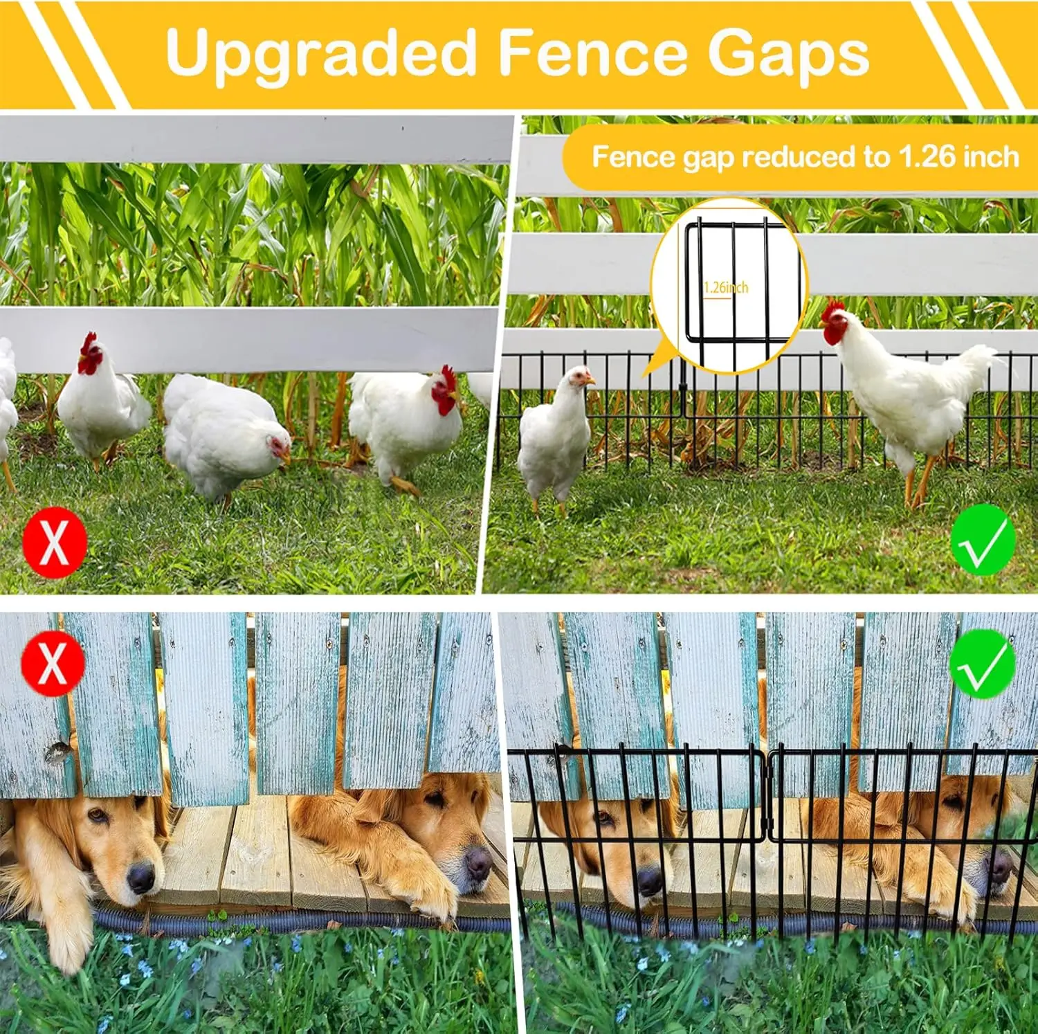 19 Pcs Rustproof Metal Garden Fence, 12In High x 20.5Ft Long with 1.26In Gap for Rabbit and Dog Protection