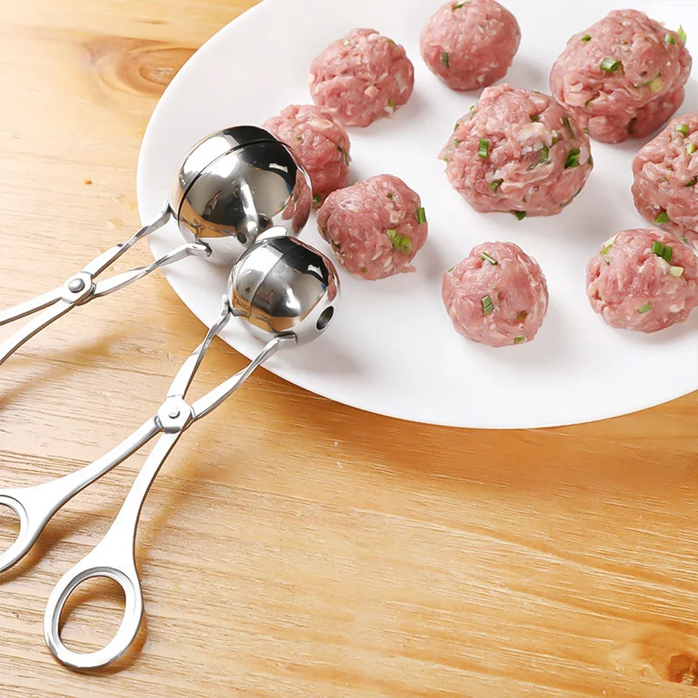 Stainless Steel Clip Round Rice Ball Shaper Spoon Meatball Making Mold Non Stick Stuffed Kitchen Gadget Big Meat Ball Maker Tool