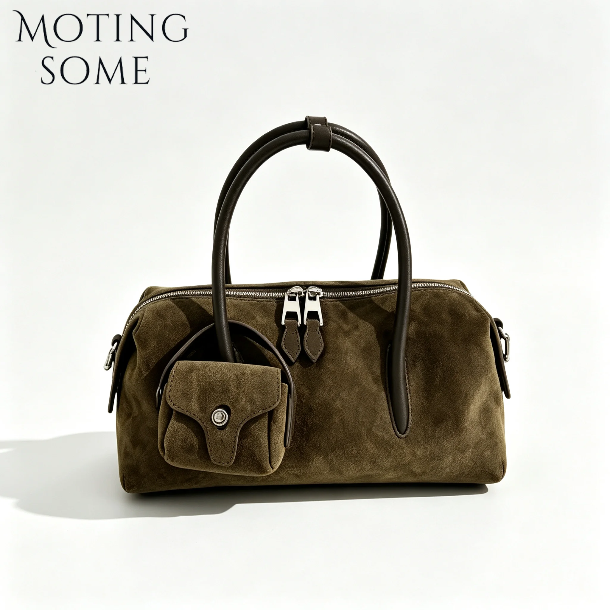 Women Bags Polene - MOTINGSONE レディース スエードレザー ボストンバッグ クロスボディ ハンドバッグ