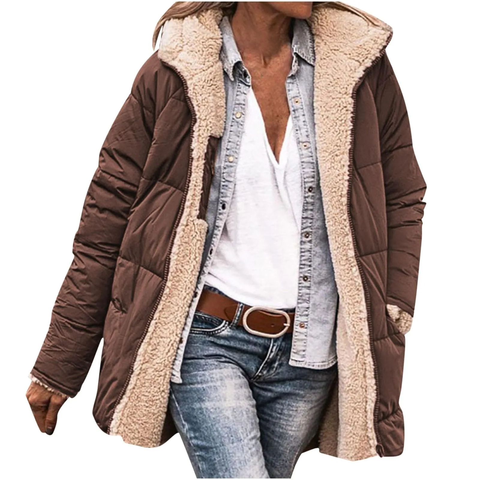 New Winter Hooded Cotton Jackets Women Lightweight Plush Lining Solid Color Ladies Parkas Loose Female Zipper Pocket Outwear