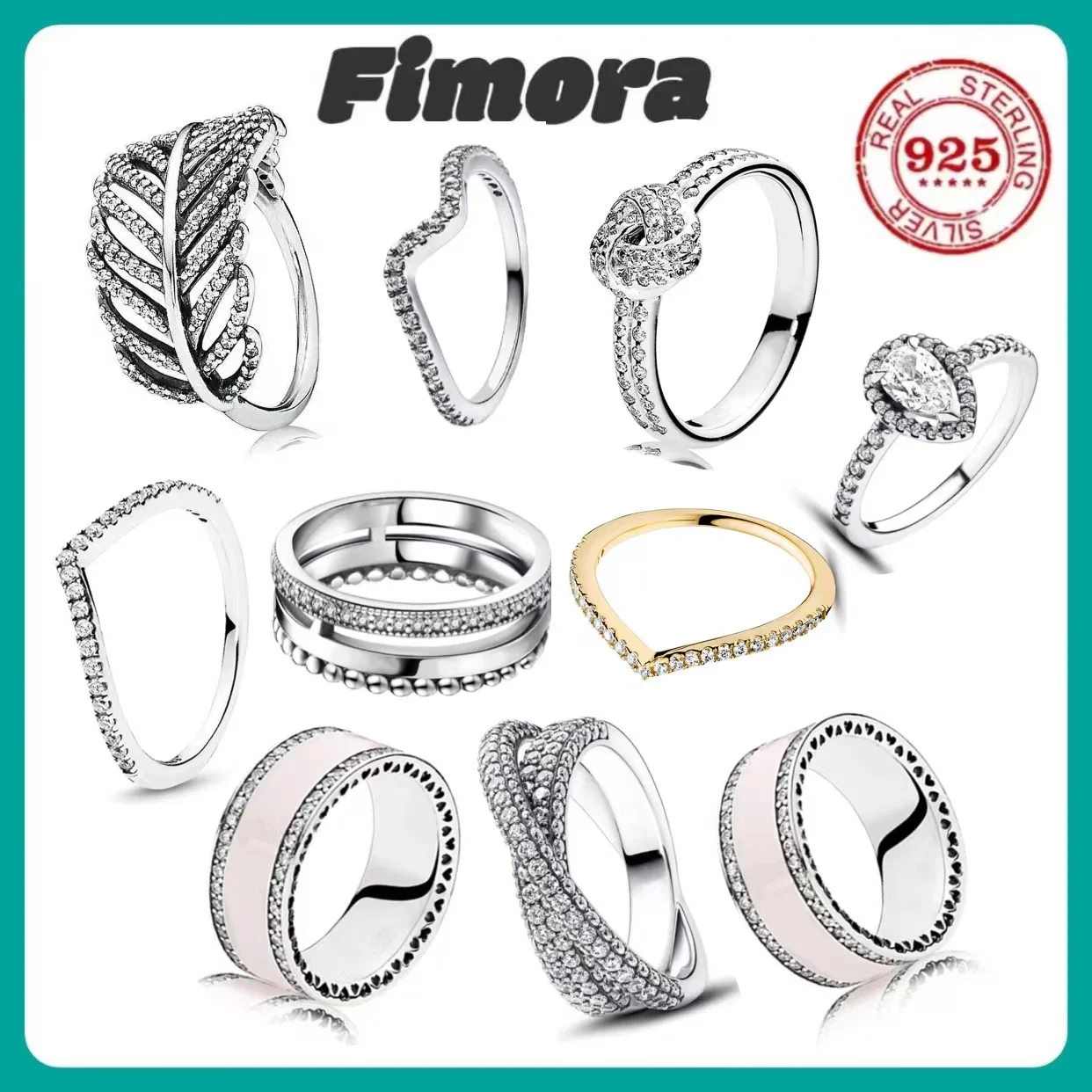 High-end luxury 925%pure silver feather heart and irregular zircon ring for women wedding party jewelry personal collection gift
