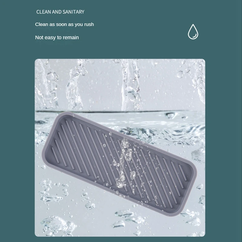 2Pcs Silicone Drain Tray Bathroom Organiser Drain Tray For Sinks,Kitchen Drain Pad Cutlery Cup Tray