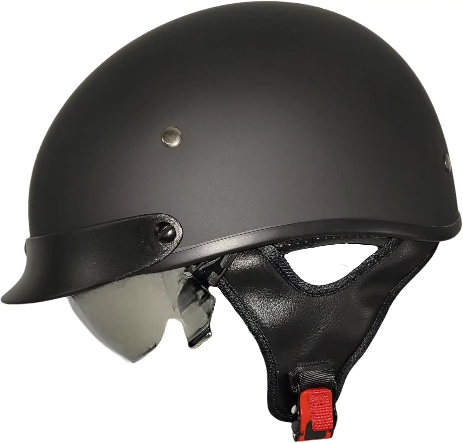 Medio casco de motocicleta Warrior II con ajustador de tamaño especial, visera solar, hebilla de liberación rápida, trajes aprobados por DOT para hombres y mujeres