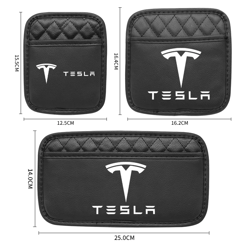 Car Logo Badge Leather Seat Back Storage Multi-Pocket For Model 3 Model S X Model Y Universal Auto Organizer Sticker Accessories