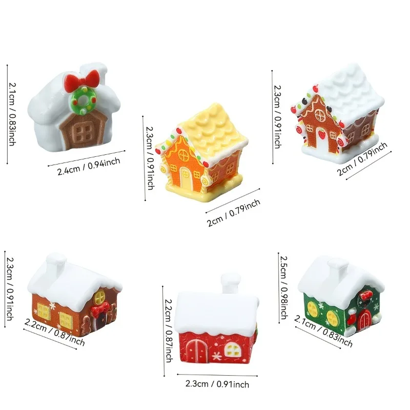 6PCS Resin Gingerbread House Charm Miniature Ornament DIY Craft Accessory Halloween Christmas Dollhouse Decor for Phone Case